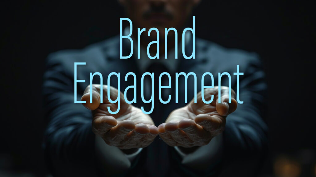 Brand Engagement word on the hand of a businessman Text symbol concept Copy space